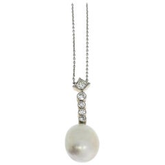 Art Deco Natural Pearl Diamond Necklace 