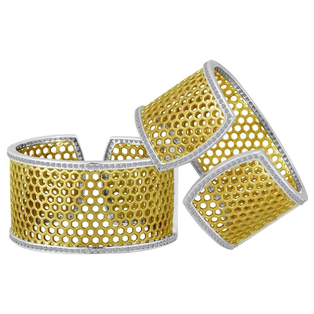 Green Gold Sterling Honeybee Diamond Cuff Bracelet For Sale