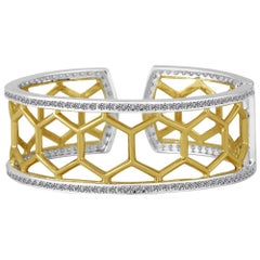 Green Gold Sterling Honeycomb Diamond Cuff Bracelet