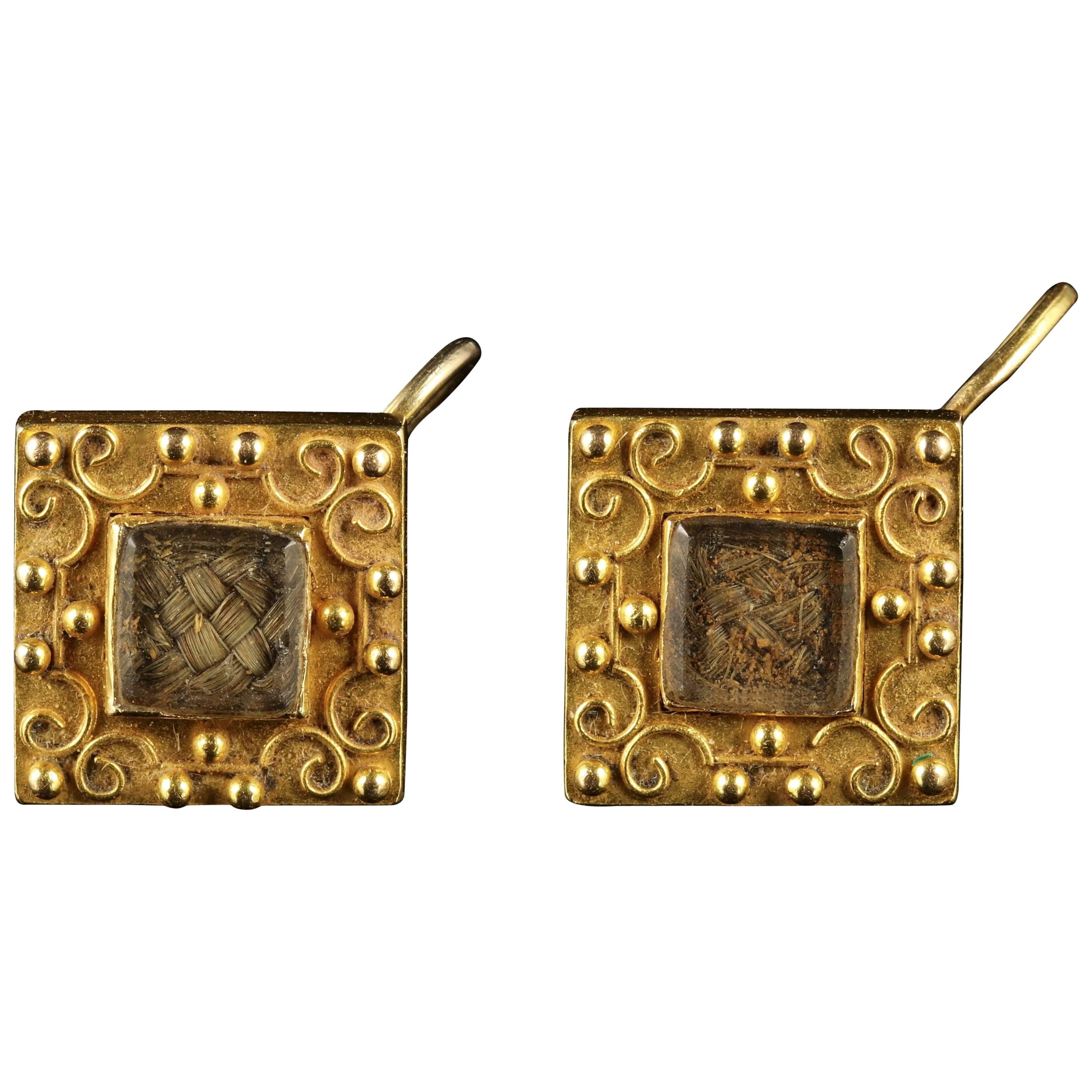 Antique Georgian Mourning 18 Carat Gold Earrings, circa 1800