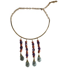 Little Fringe Necklace Coral Amethyst Gold Aquamarine 12