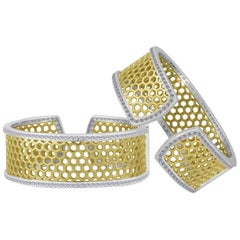 Medium Green Gold Sterling Honeybee Diamond Cuff Bracelet