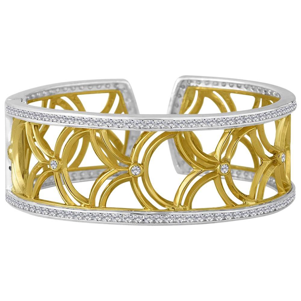 Gold Sterling Honeyfan Diamond Cuff Bracelet For Sale