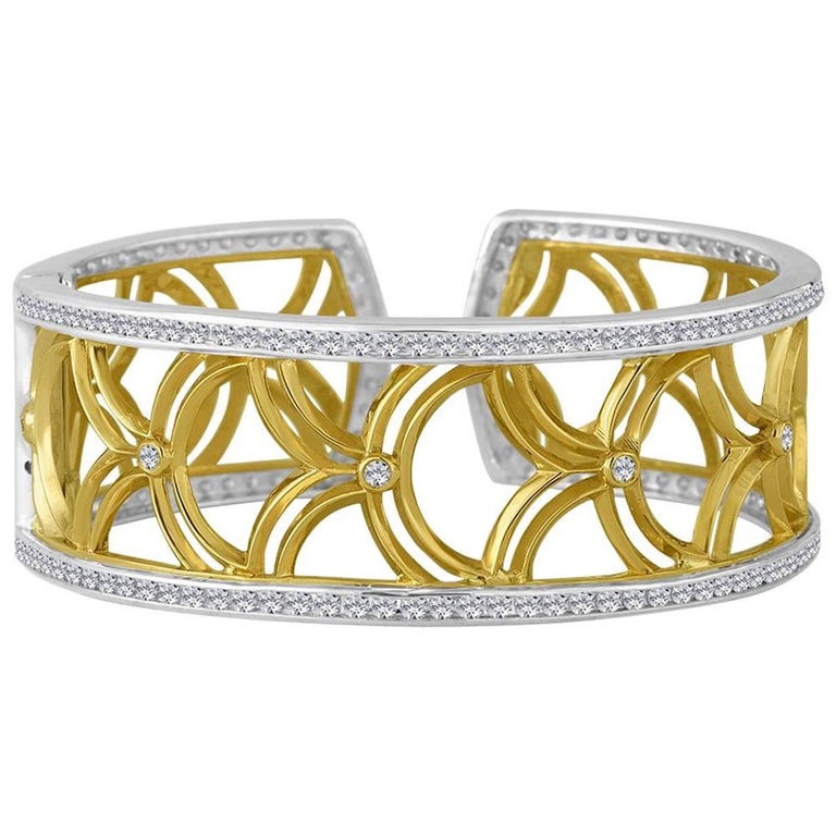 Gold Sterling Honeyfan Diamond Cuff Bracelet For Sale at 1stdibs