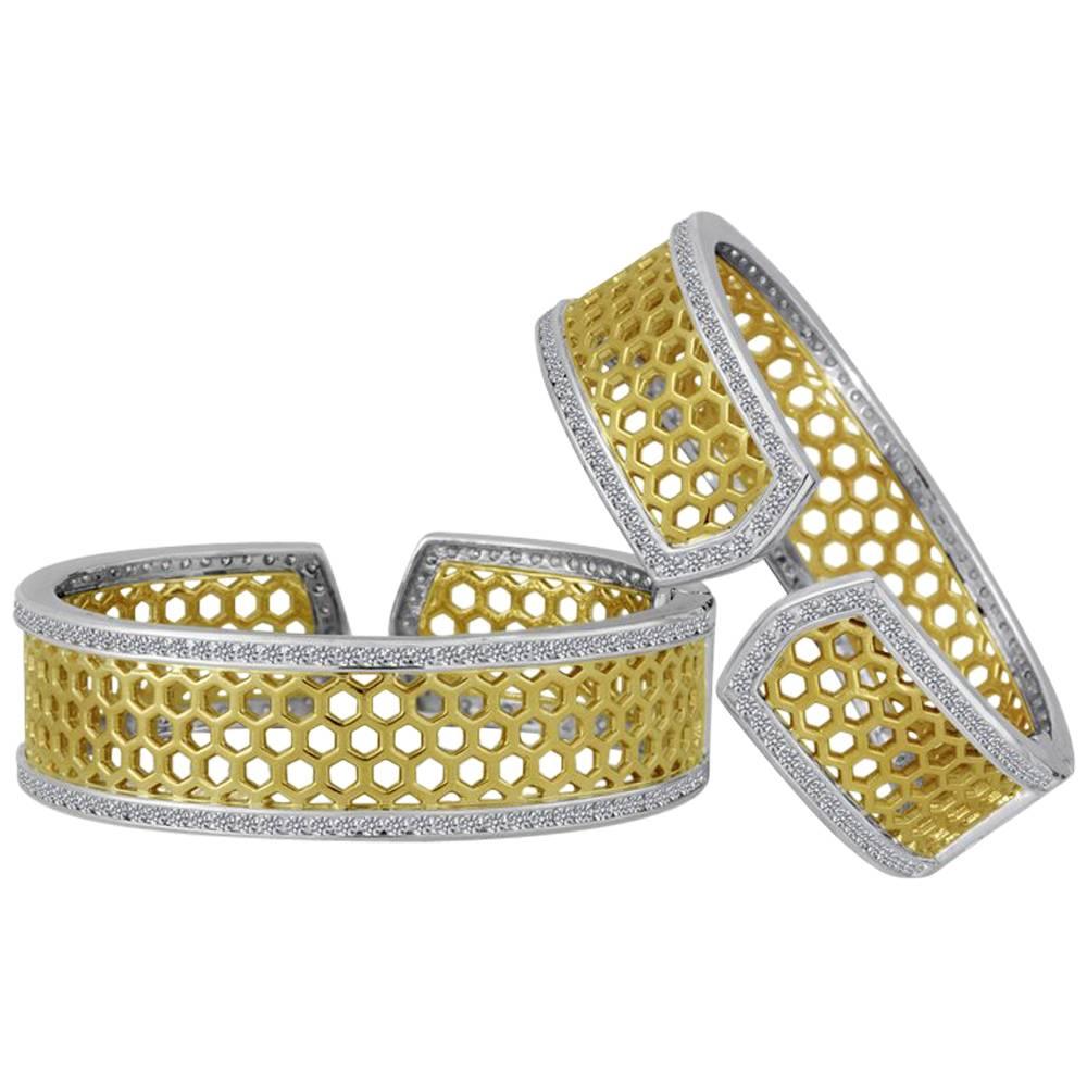 Small Gold Sterling Honeybee Diamond Cuff Bracelet For Sale