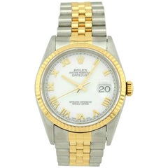 Rolex Yellow Gold Stainless Steel White Roman numeral dial Datejust Wristwatch 12
