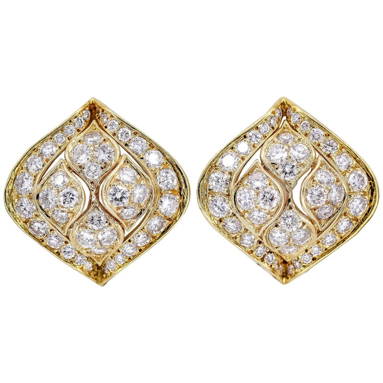 Cartier Diamond Gold Earrings For Sale at 1stDibs
