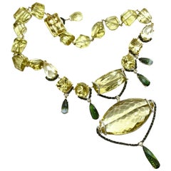 Sharon Khazzam Lemon Quartz, Green Tourmaline and Diamond Melanie Necklace