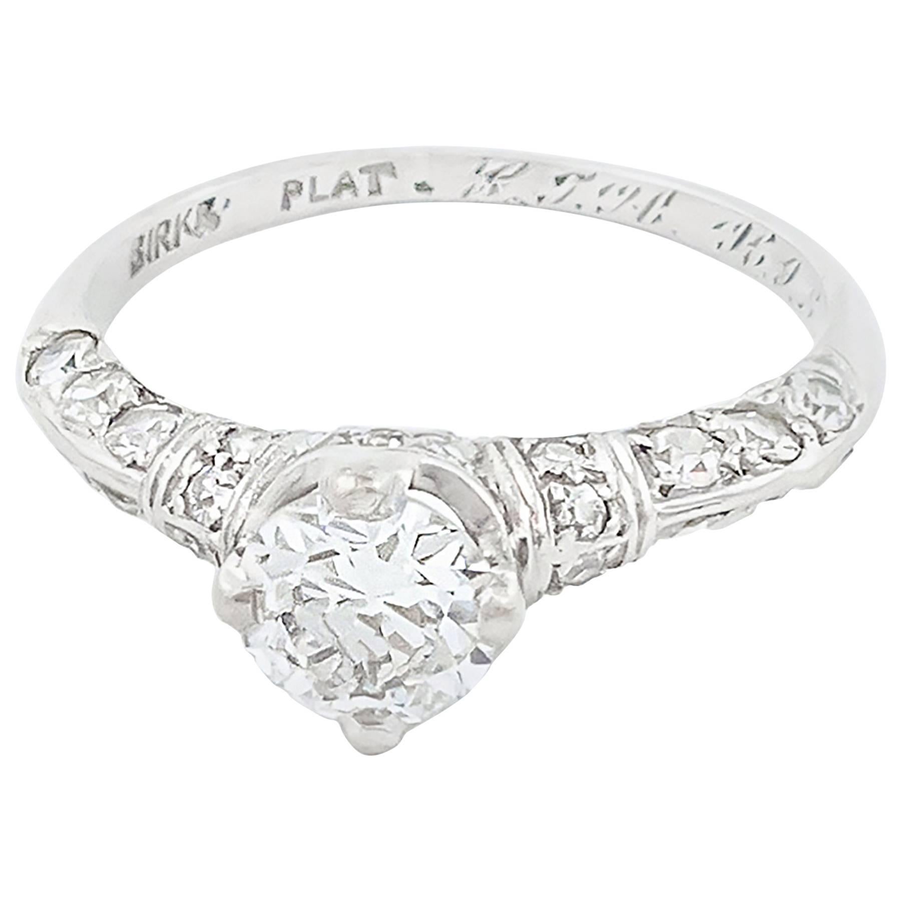 Art Deco Diamond Platinum Engagement Ring by Birks For Sale