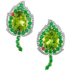 Divine Peridot Tsavorite Diamond Earrings in Gold, "August Leafs"