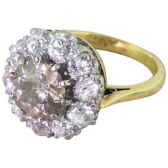 Mid-Century 3.64 Carat Fancy Cognac Old Cut Diamond Cluster Ring 4