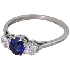 Antique Art Deco Sapphire and Old Cut Diamond Trilogy Ring