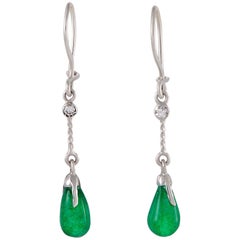 Diamond and Emerald Briolette White Gold Dangle Earrings