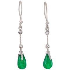 Diamond and Emerald Briolette White Gold Dangle Earrings 11