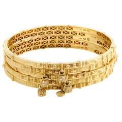 Retro Judith Ripka Diamond Yellow Gold Five-Bangle Bracelet Set
