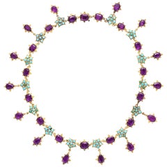 Antique Victorian Era Turquoise Petal and Amethyst Necklace