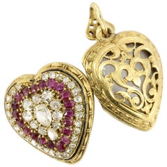 Rare French Belle Époque Yellow Gold Old Mine Cut Ruby Heart Locket