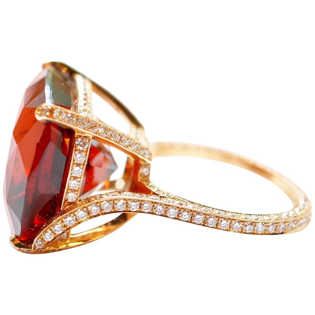 Sharon Khazzam 20 Karat Rose Gold, 28.86 Carat Garnet and White Diamond Ring For Sale