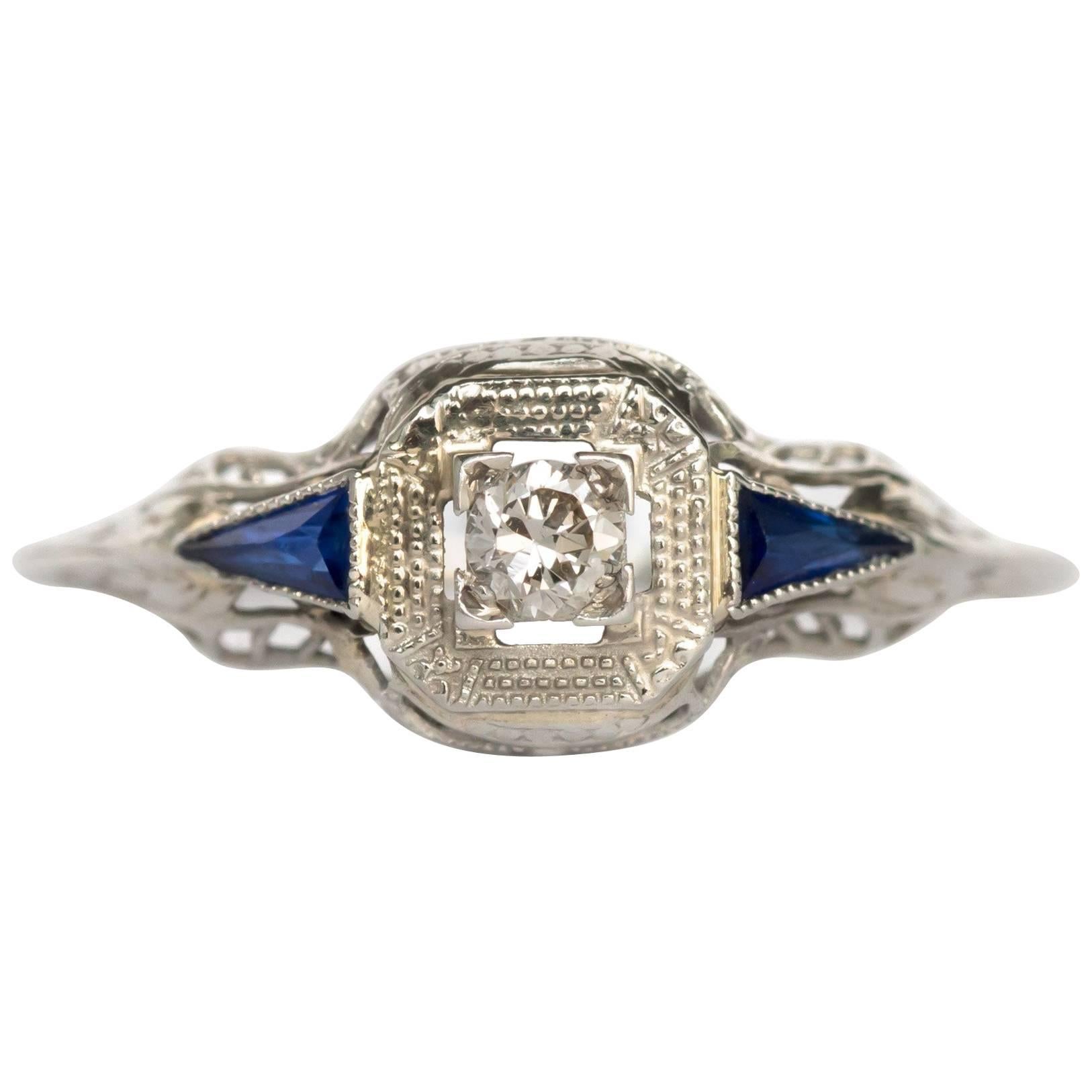 .05 Carat 18 Karat White Gold Diamond and Sapphire Engagement Ring