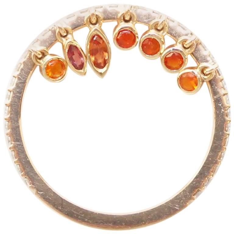 Sharon Khazzam 18K RG White Diamond, Fire Opal and Orange Sapphire Shimmee® Ring For Sale