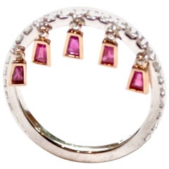 White Diamond and Ruby Baguette Shimmee Ring