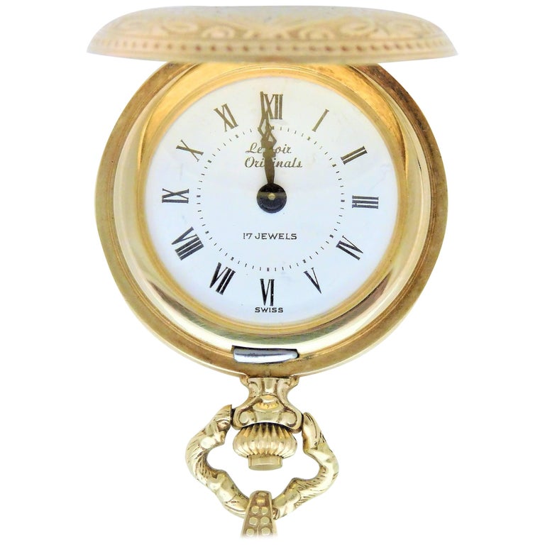 Le Soir Yellow Gold Antique Pocket Watch Pendant Necklace For Sale at