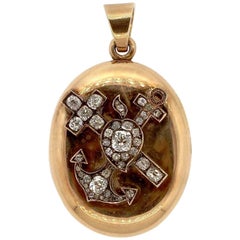 Antique Victorian Faith, Hope and Charity Old Mine Cut Diamond Gold Pendant Locket