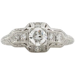 Art Deco Diamond Engagement Ring with Hand Engraving