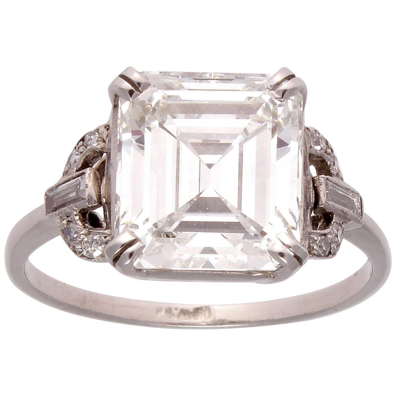 GIA 4.12 Carat Emerald Cut Diamond Platinum Ring