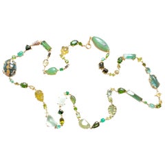 18 Karat Yellow Gold Multicolored Green Gemstone and Diamond Necklace