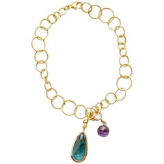 Amethyst, Blue Tourmaline and Yellow Diamond Jo Charm Bracelet 12