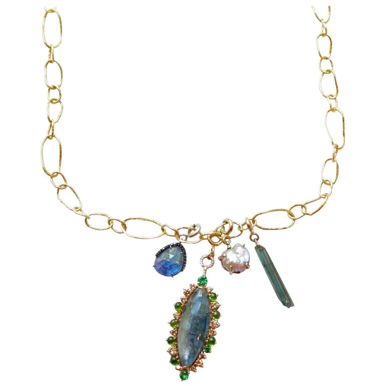 Multicolored Gemstone and Diamond Jo Charm Necklace For Sale at 1stdibs