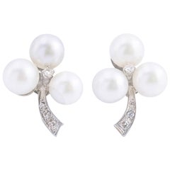 Graceful Cultured Pearl and Diamond Earrings
