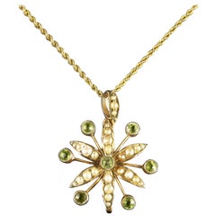 Used Victorian Peridot Pearl Pendant Necklace, circa 1900