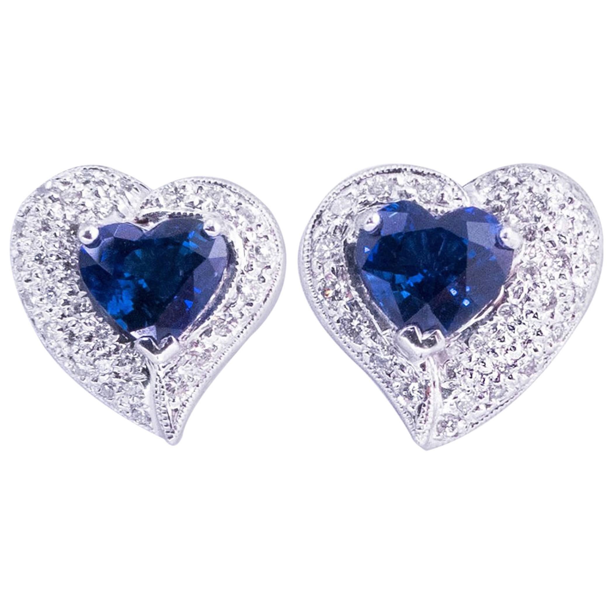 Stunning Blue Sapphire and Diamond Earrings For Sale