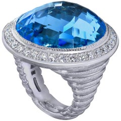 Alex Soldier Diamond Blue Topaz White Gold Symbolica Ring, Handmade in NYC 5