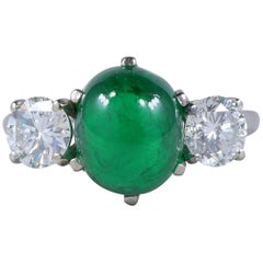Art Deco Certified Colombian Emerald Diamond Trilogy Ring