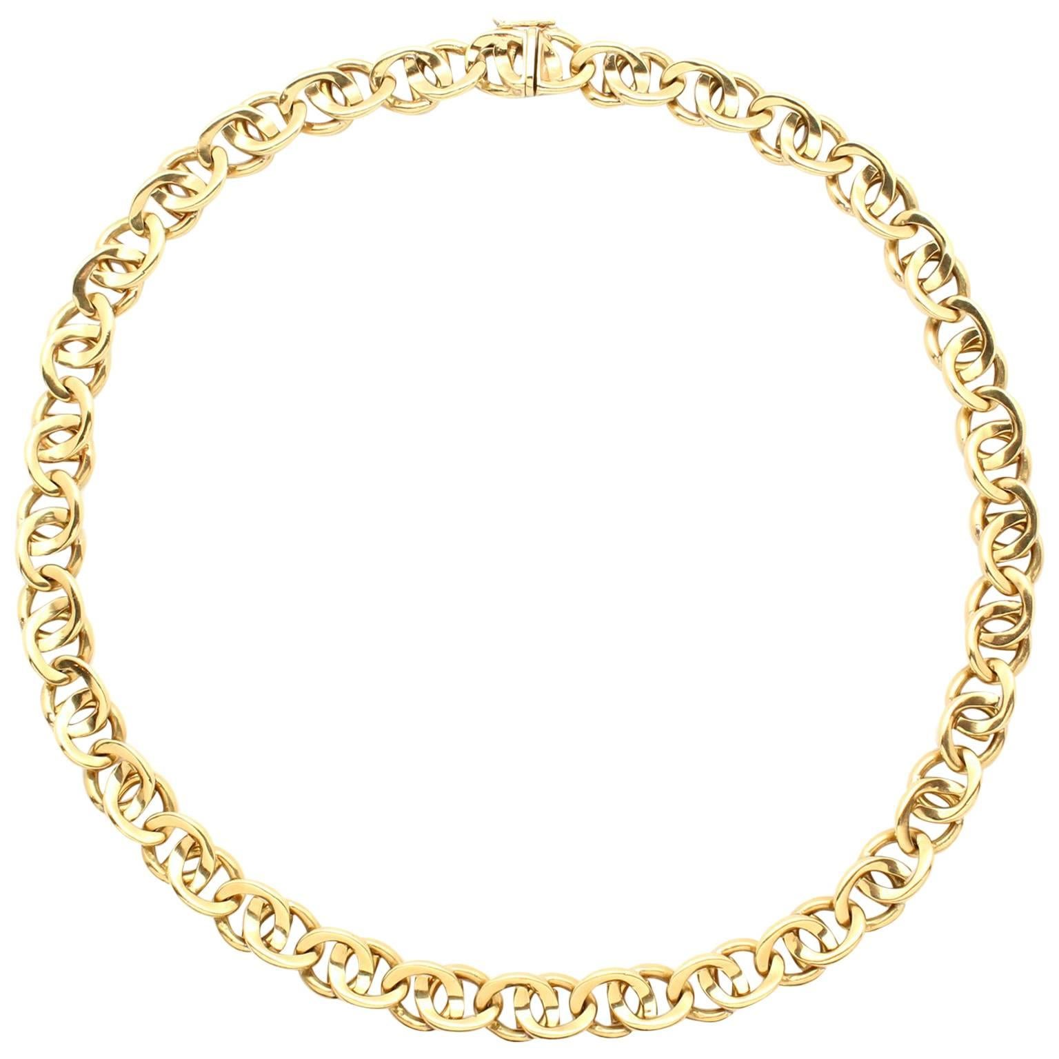 Vintage 18 Karat Yellow Gold Fancy Link Chain Necklace For Sale