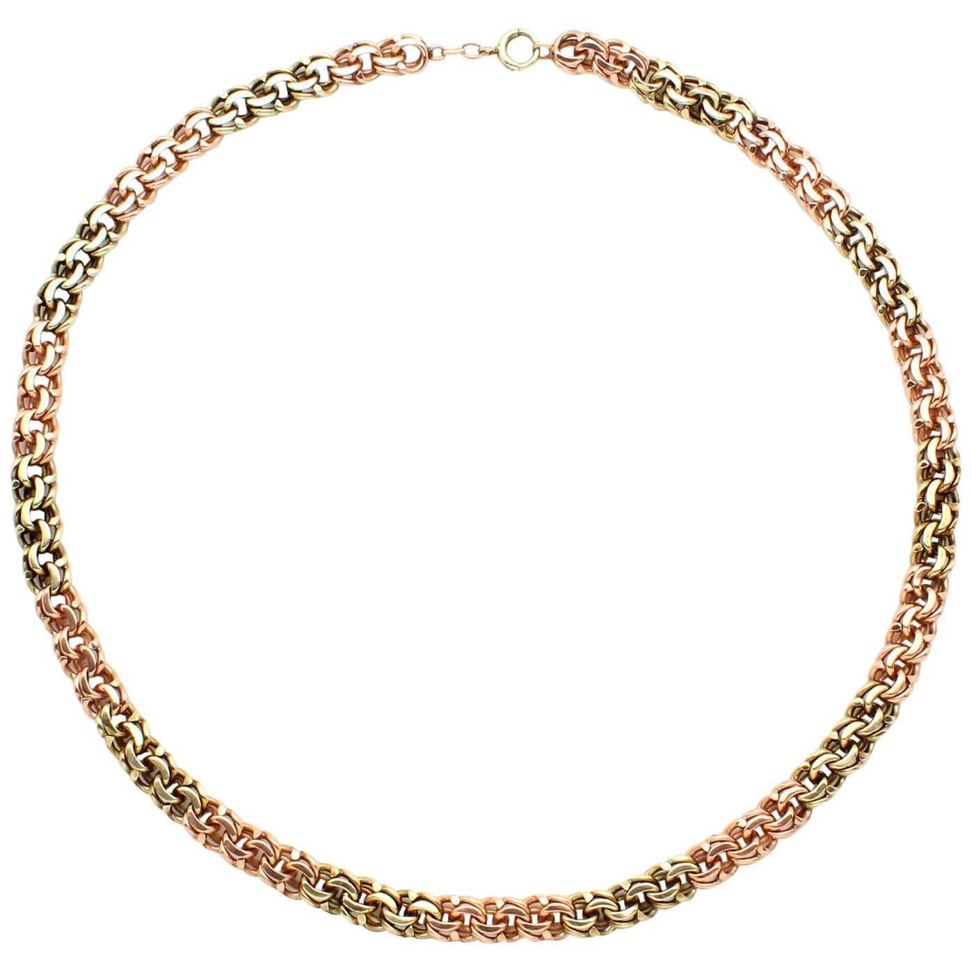 Vintage Rose Gold and Green Gold Chain Necklace For Sale