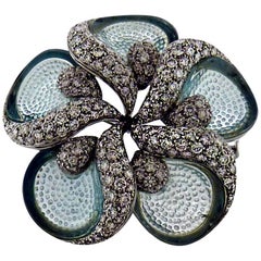 Rare Ambrosi Diamond and Aquamarine 18 Karat Gold Flower Brooch