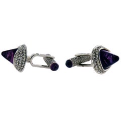 Unique Ambrosi Diamond and Rubelite Tourmaline 18 Karat White Gold Cufflinks