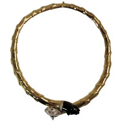 Diamond and Black Onyx Panther 18 Karat Yellow Gold Necklace 4