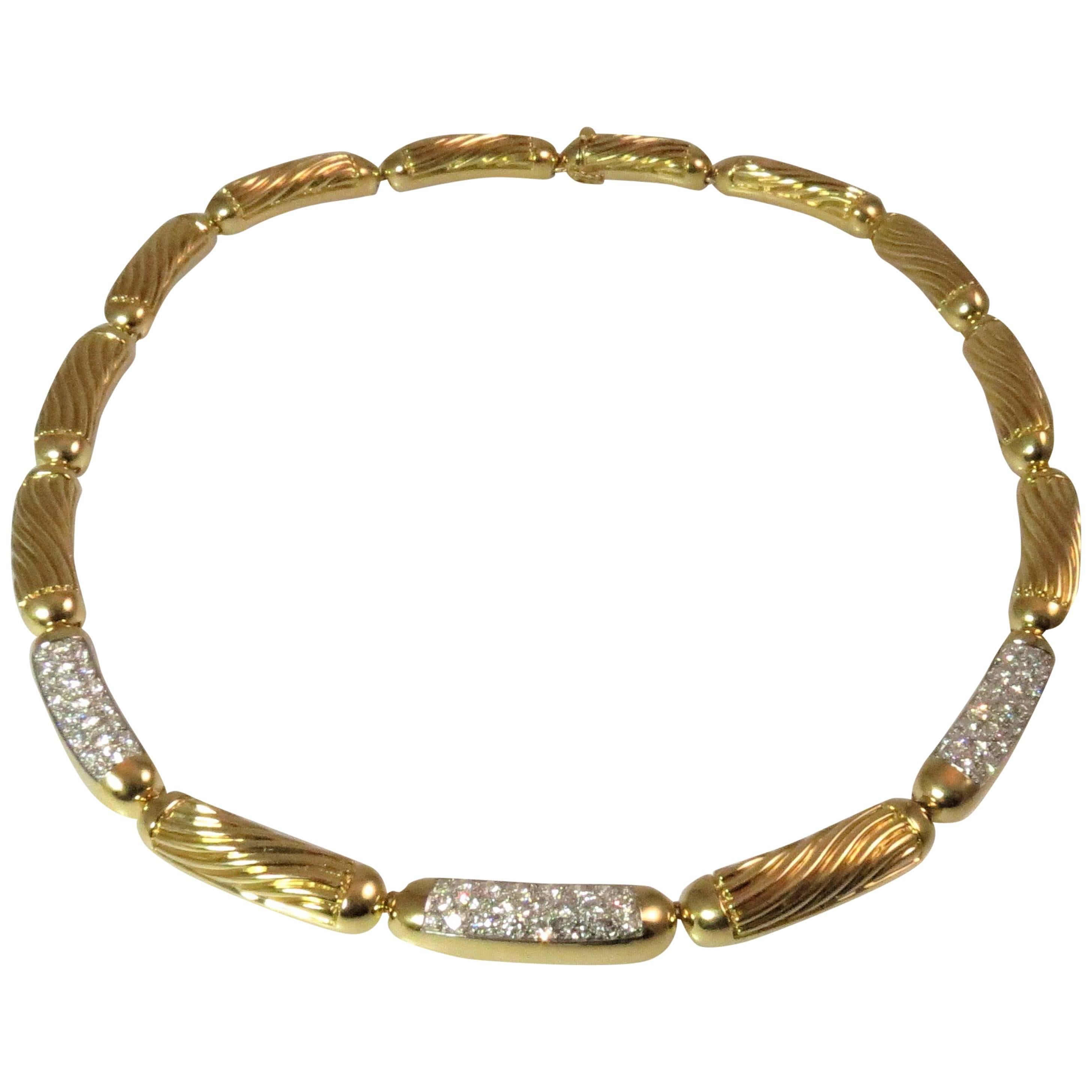 18 Karat Yellow Gold and Platinum Diamond Necklace For Sale