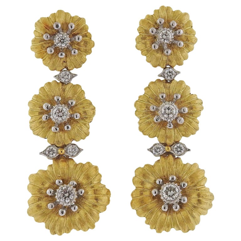 Buccellati Diamond Gold Flower Drop Earrings For Sale at 1stDibs