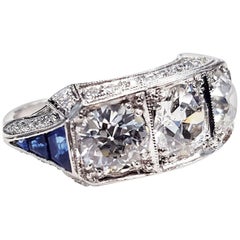 Antique Art Deco Diamond Sapphire Platinum Ring