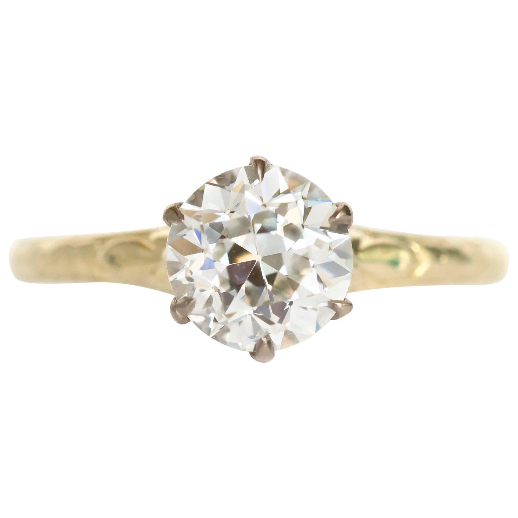 GIA Certified 1.11 Carat 18 Karat Yellow Gold and Platinum Diamond Ring For Sale