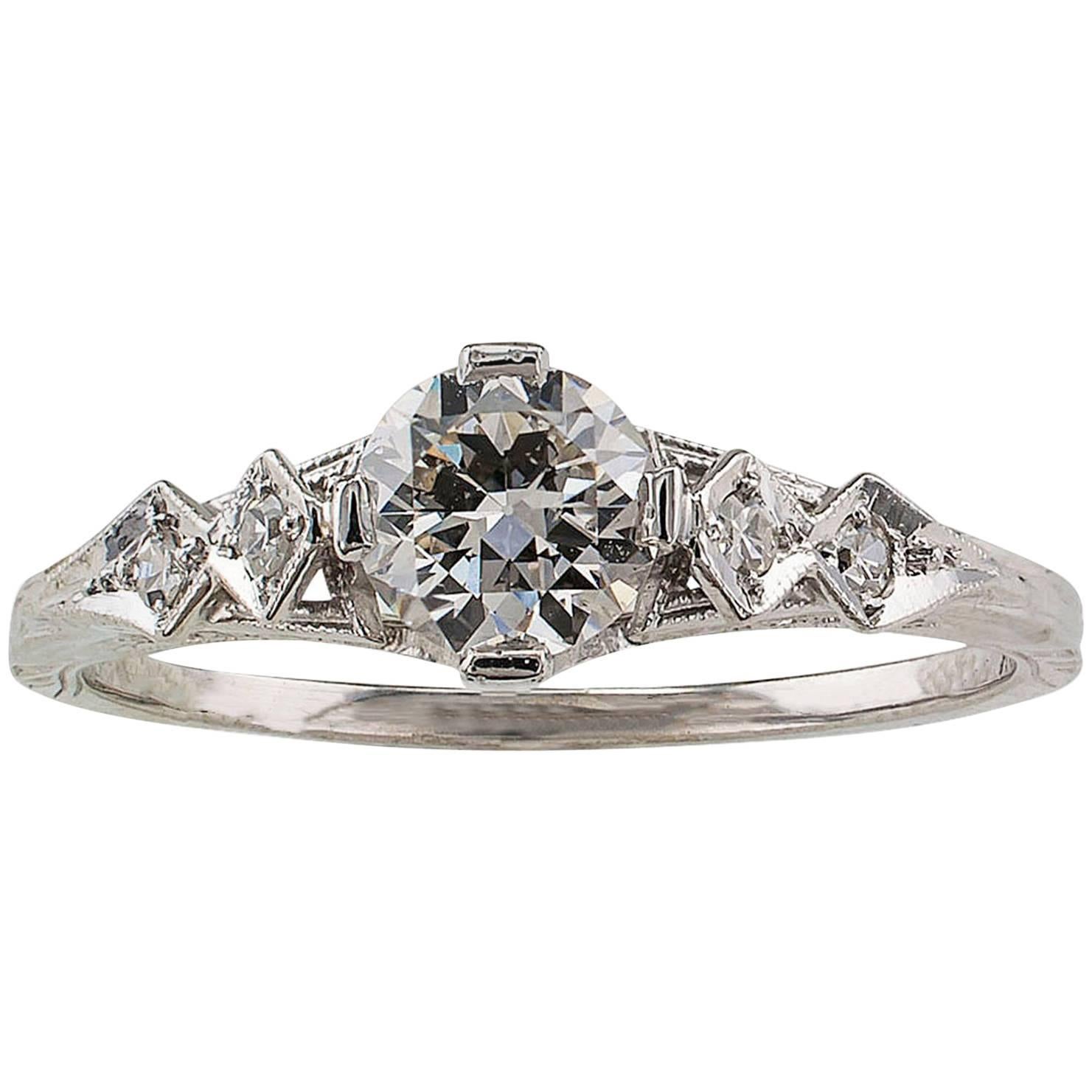 Art Deco 0.47 Carat Diamond White Gold Engagement Ring