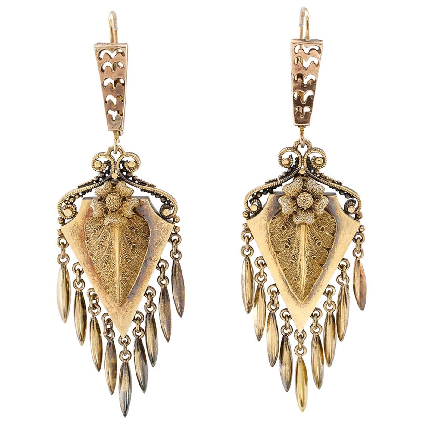 Victorian 1880s Gold Pendent Earrings