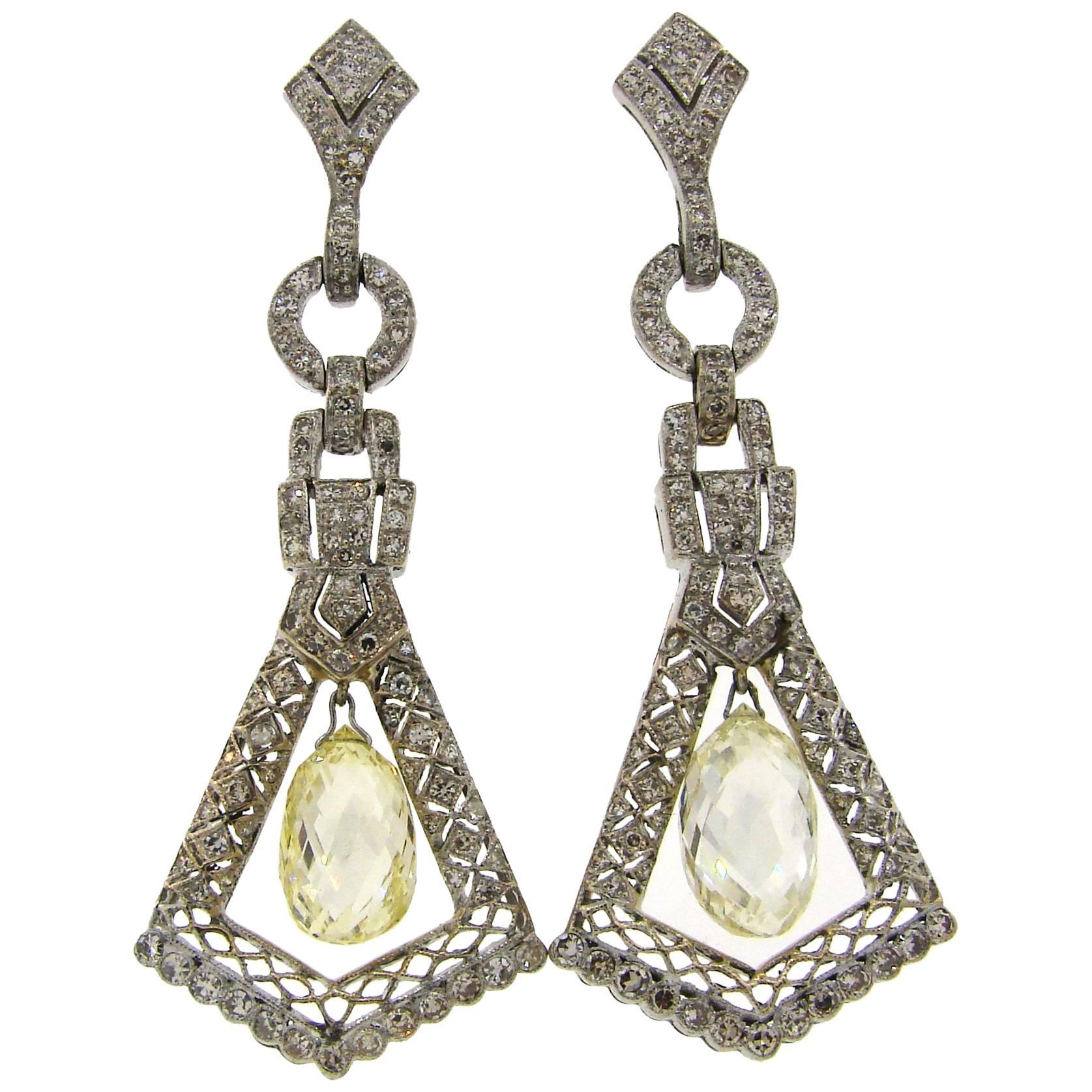 Diamond White Gold Dangle Earrings For Sale
