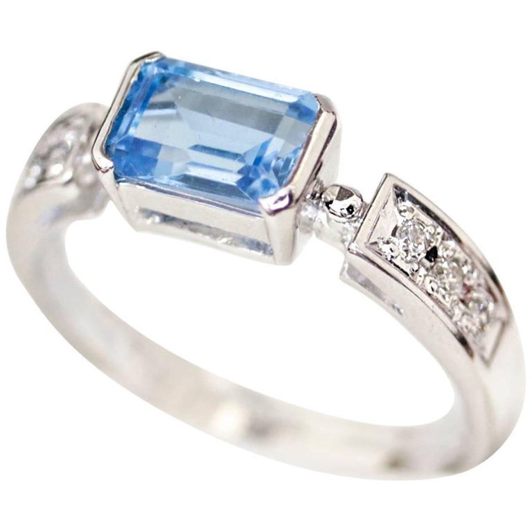 Emerald Cut London Blue Topaz  Diamond white gold 